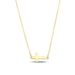 Solid Gold Sideways Cross Necklace – 10K/14K Faith Pendant - Görsel 3