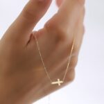 Solid Gold Sideways Cross Necklace – 10K/14K Faith Pendant - Görsel 6