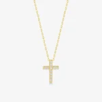 Solid Gold Diamond Cross Necklace – Pavé Faith Pendant - Görsel 3