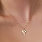 14K Gold Hamsa Hand Necklace | Spiritual Amulet, Fatima Jewelry - Görsel 2