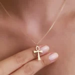 14K Gold Ankh Necklace – Egyptian Symbol Pendant, Unisex Jew - Görsel 2