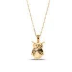 14K Gold Owl Necklace | Dainty Yellow Gold Bird Charm - Görsel 5
