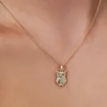 14K Gold Owl Necklace | Dainty Yellow Gold Bird Charm