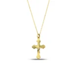 Solid Gold Textured Cross Pendant – 10K or 14K Religious Necklace - Görsel 3