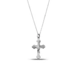 Solid Gold Textured Cross Pendant – 10K or 14K Religious Necklace - Görsel 7