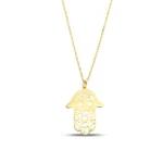 14K Gold Hamsa Hand Necklace | Spiritual Amulet, Fatima Jewelry - Görsel 3