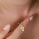 14K Gold Hamsa Hand Necklace | Spiritual Amulet, Fatima Jewelry - Görsel 4