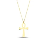 14K Gold Ankh Necklace – Egyptian Symbol Pendant, Unisex Jew - Görsel 3