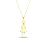 14K Gold Girl Pendant Necklace – Whimsical Charm, Moving Limbs - Görsel 3