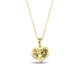 14K Gold Heart Tree of Life Necklace | Family Pendant - Görsel 3