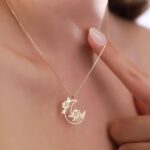 14K Gold Lotus Moon Necklace | Celestial Pendant Jewelry - Görsel 2