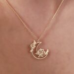 14K Gold Lotus Moon Necklace | Celestial Pendant Jewelry