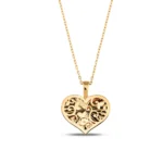 14K Gold Flower Heart Pendant Necklace | Romantic Charm - Görsel 5