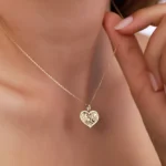 14K Gold Flower Heart Pendant Necklace | Romantic Charm - Görsel 2