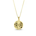 14K Gold Round Clover Necklace | Elegant Charm Pendant - Görsel 3