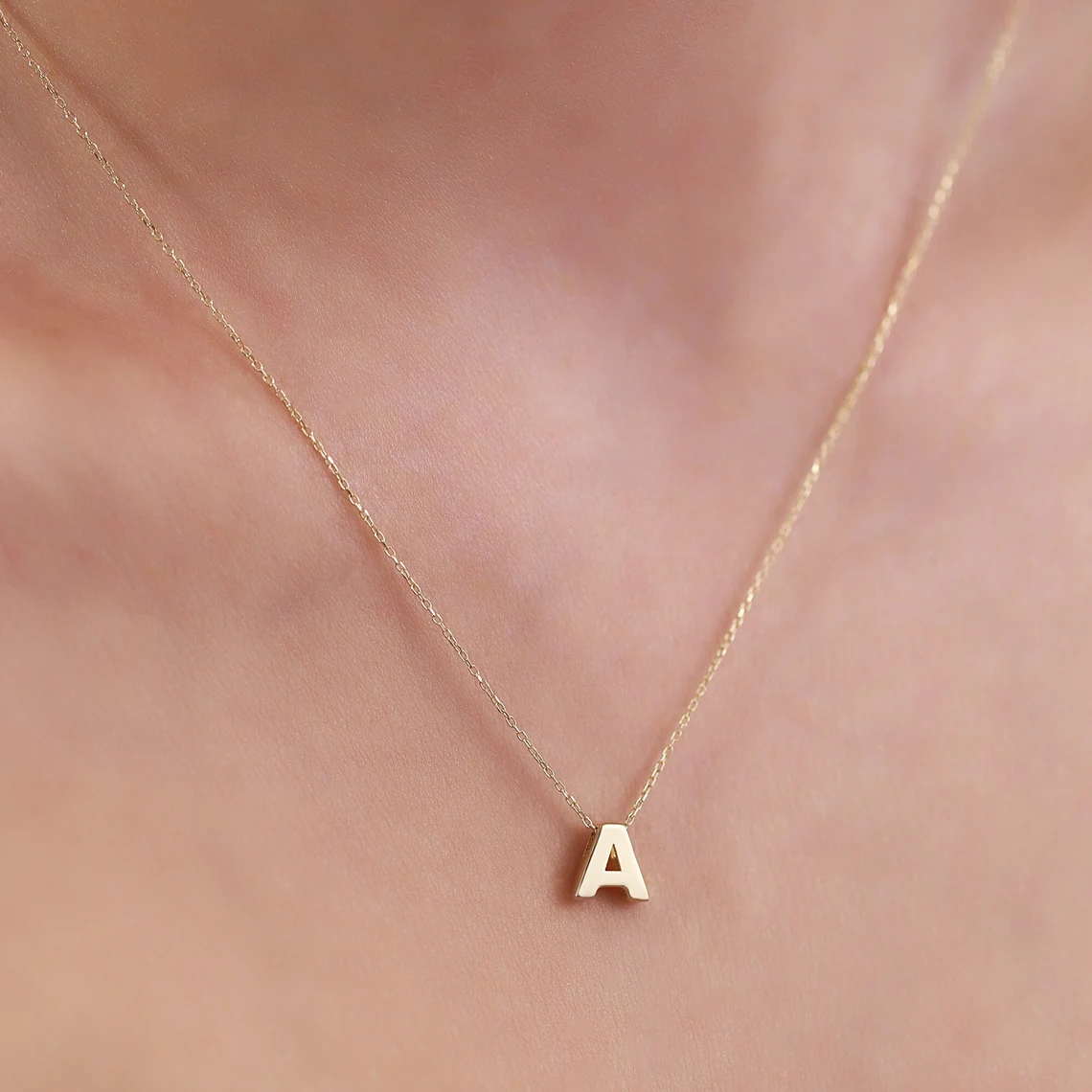 il_1140xN.5646975404_gh5i Solid Gold Initial Necklace – 10K/14K Letter A Pendant - Görsel 1