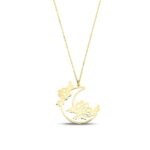 14K Gold Lotus Moon Necklace | Celestial Pendant Jewelry - Görsel 3