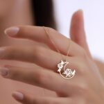 14K Gold Lotus Moon Necklace | Celestial Pendant Jewelry - Görsel 6