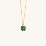 14K Gold Four Leaf Clover Necklace – Green Enamel Lucky Charm - Görsel 3