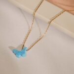 Blue Opal Butterfly Necklace – Dainty Gold Pendant - Görsel 5