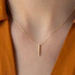 14K Solid Gold Diamond Bar Necklace – Minimalist Vertical Pendant