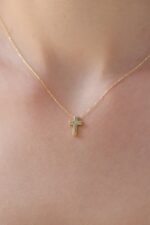 Solid Gold Cross Necklace – Minimalist Religious Pendant, Faith Jewelry - Görsel 7