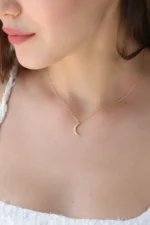 Real Gold Diamond Moon Necklace – 10K/14K Crescent Pendant - Görsel 3