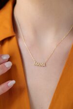 Solid Gold Diamond MAMA Necklace – 10K/14K Gold, Mother's Gift - Görsel 9