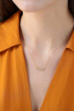 Solid Gold Diamond MAMA Necklace – 10K/14K Gold, Mother's Gift - Görsel 5