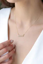 Custom Solid Gold Diamond Name Necklace - Gothic, Script Font - Görsel 6