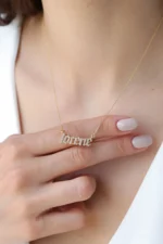 Custom Solid Gold Diamond Name Necklace - Gothic, Script Font - Görsel 8