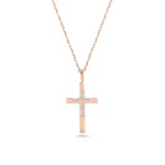 Solid Gold Diamond Cross Necklace - Christian Religious Pendant - Görsel 6