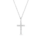 Solid Gold Diamond Cross Necklace - Christian Religious Pendant - Görsel 9