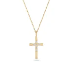 Solid Gold Diamond Cross Necklace - Christian Religious Pendant - Görsel 4