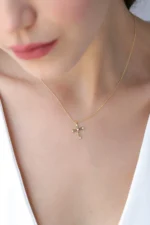 Solid Gold Diamond Cross Necklace – Modern Geometric Faith Pendant - Görsel 2