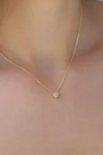 Diamond Flower Necklace – 14K Solid Gold Floral Pendant - Görsel 2