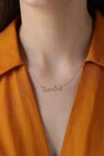 14K Gold Diamond Name Necklace: Personalized Zircon Pendant - Görsel 2