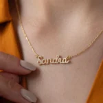 14K Gold Diamond Name Necklace: Personalized Zircon Pendant