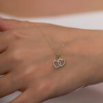 Solid Gold Diamond Double Heart Necklace – Interlocking 10k/14k Gold Pendant
