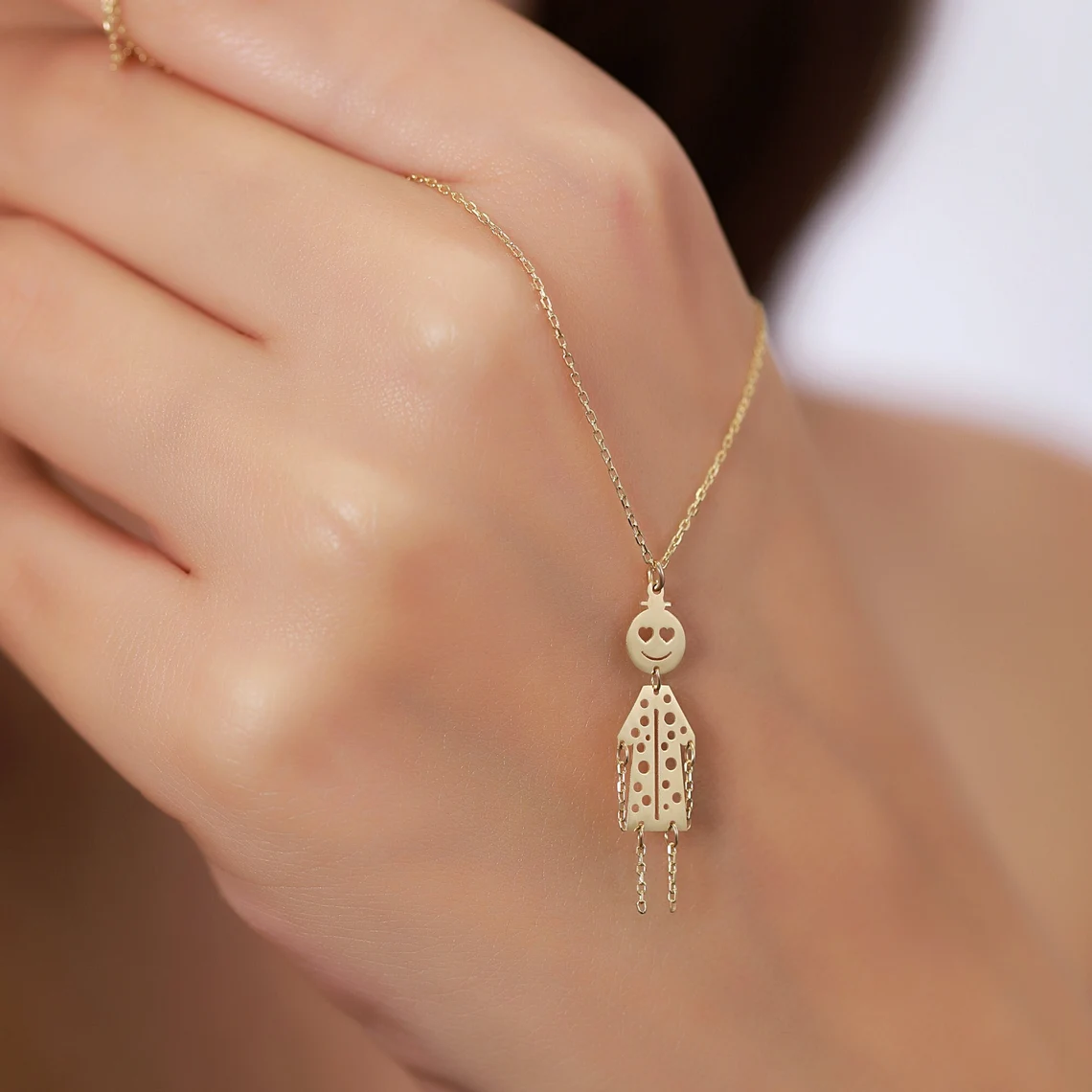 il_1140xN.6172221380_dd9x 14K Gold Girl Pendant Necklace – Whimsical Charm, Moving Limbs - Görsel 1