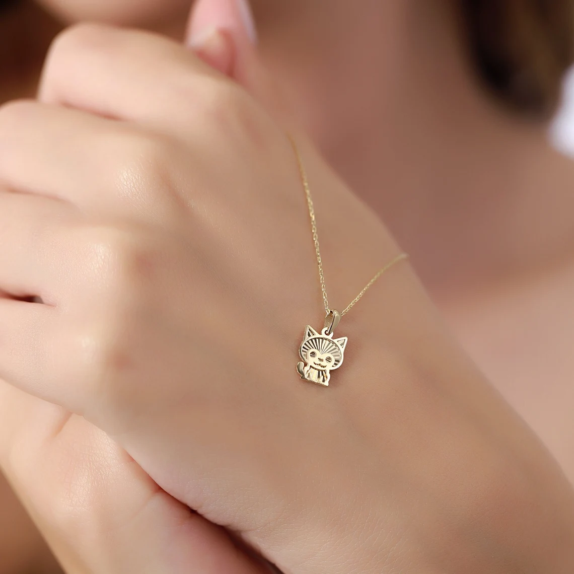 il_1140xN.6172234636_9fjm 14K Gold Cat Necklace | Elegant Kitty Charm for Cat Lovers - Görsel 1