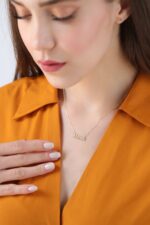 Solid Gold Diamond MAMA Necklace – 10K/14K Gold, Mother's Gift - Görsel 7