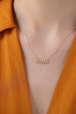 Solid Gold Diamond MAMA Necklace – 10K/14K Gold, Mother's Gift - Görsel 3