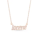 Custom Solid Gold Diamond Name Necklace - Gothic, Script Font - Görsel 5