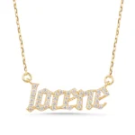 Custom Solid Gold Diamond Name Necklace - Gothic, Script Font - Görsel 3