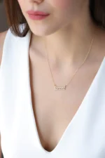 Custom Solid Gold Diamond Name Necklace - Gothic, Script Font - Görsel 10