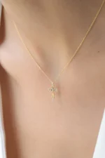 Solid Gold Diamond Cross Necklace – Modern Geometric Faith Pendant - Görsel 10