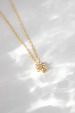 Diamond Flower Necklace – 14K Solid Gold Floral Pendant - Görsel 8