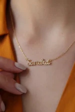 14K Gold Diamond Name Necklace: Personalized Zircon Pendant - Görsel 4