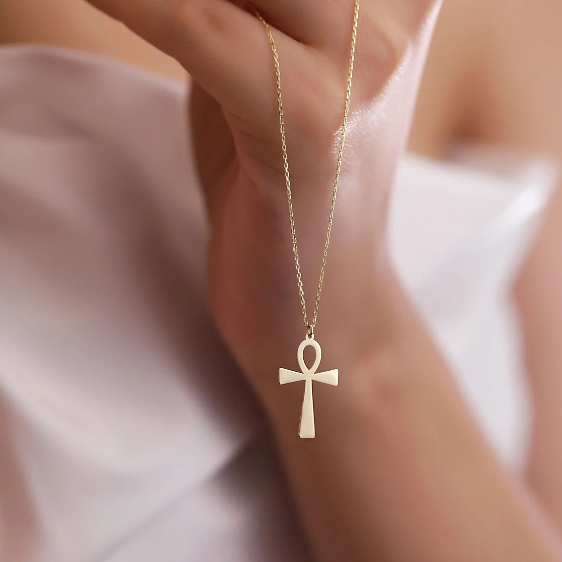 il_1140xN.6220266661_h8c4 14K Gold Ankh Necklace – Egyptian Symbol Pendant, Unisex Jew - Görsel 1